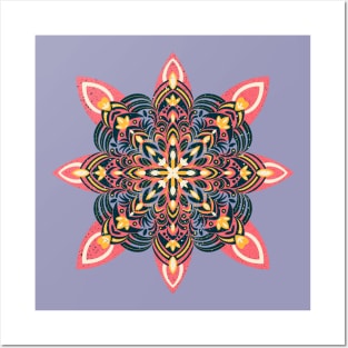 Pink and navy star mandala Posters and Art